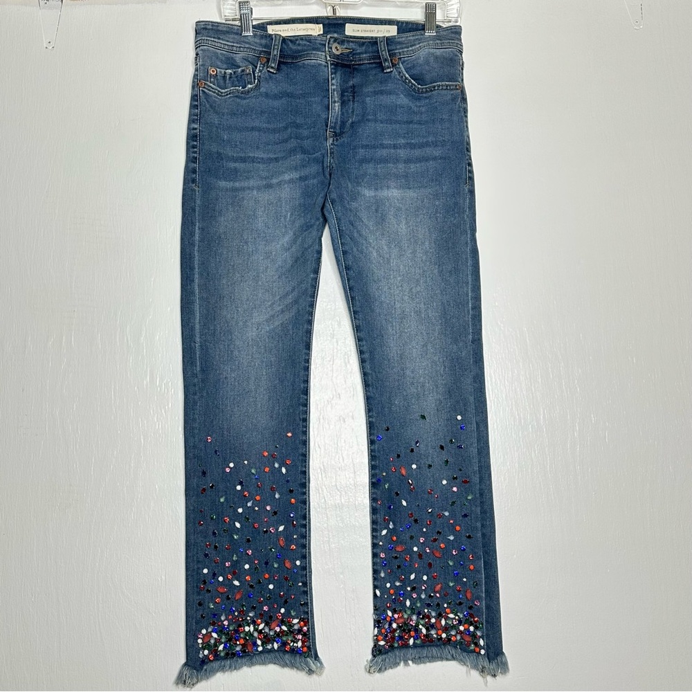 Pilcro and the Letterpress Cropped Jeans Womens Size 29 8 Slim Straight Jeweled